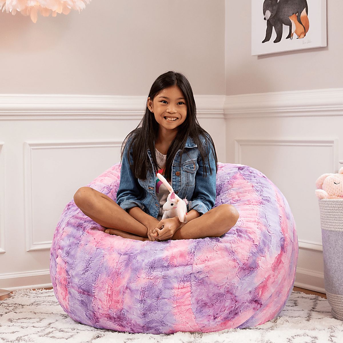 Cushy Cloud Unicorn Pink Polyester Fabric Bean Bag | Rooms to Go