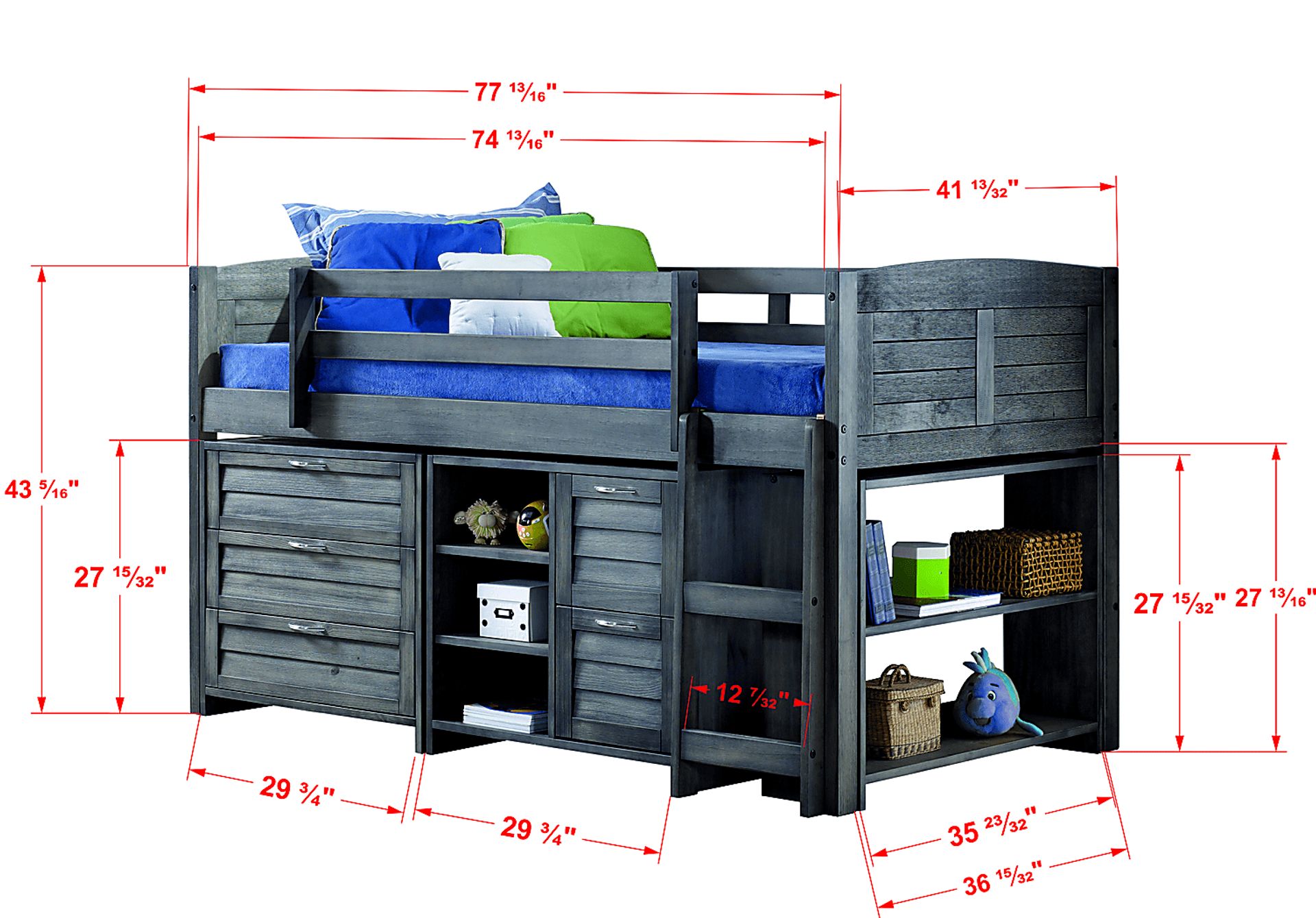 Kids Daintree Gray Twin Jr. Loft Bed with Bookcases - Image 3