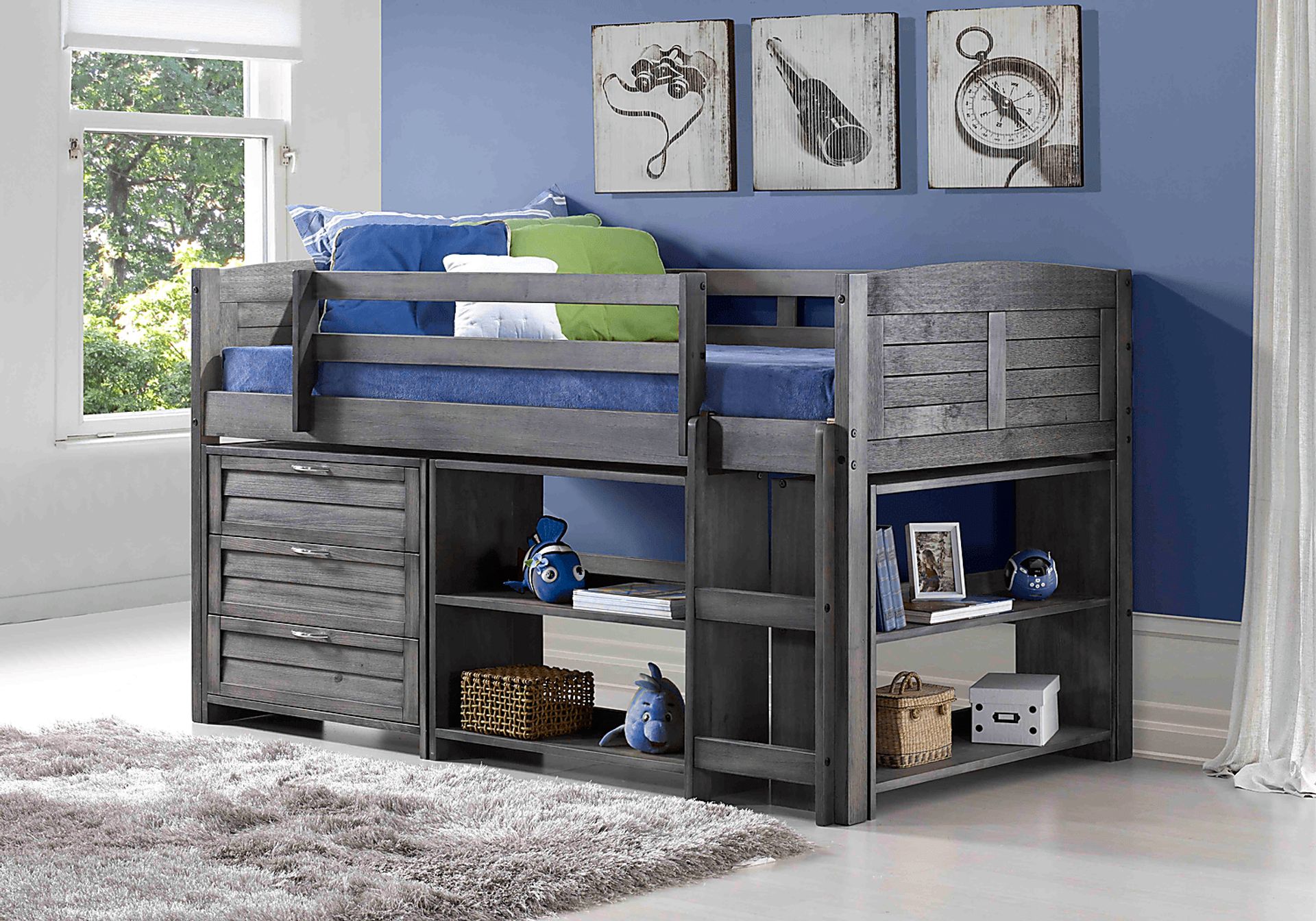 Kids Daintree Gray Twin Jr. Loft Bed with Bookcases - Image 4