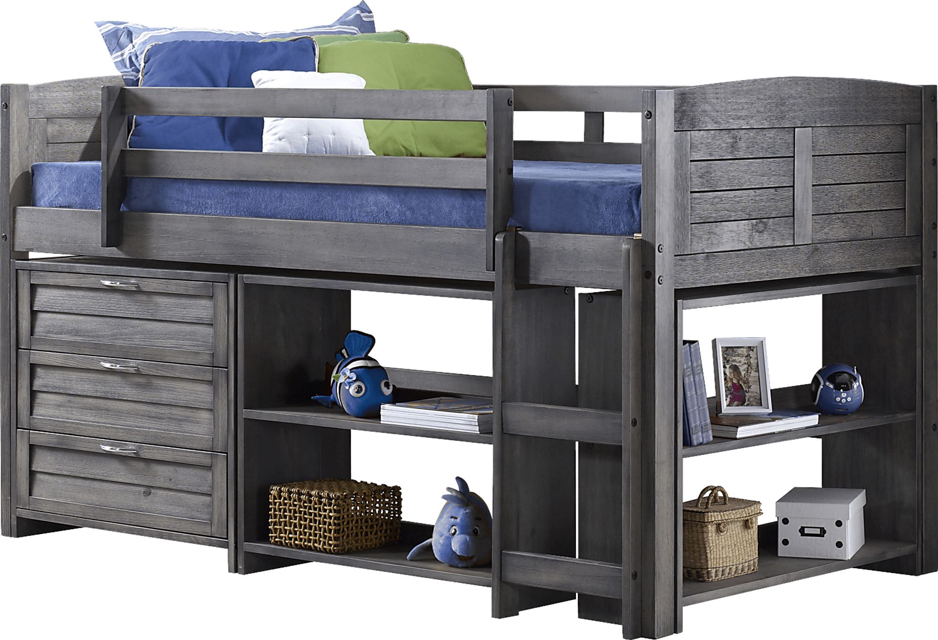 Kids Daintree Gray Twin Jr. Loft Bed with Bookcases - Image 1