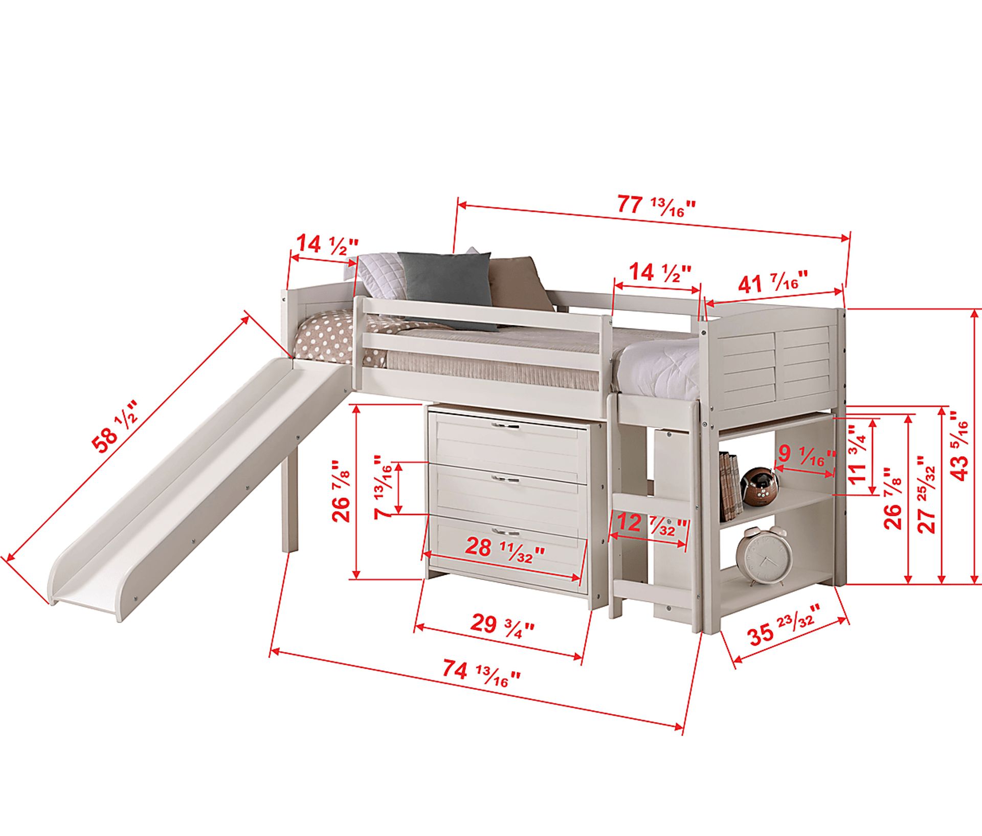 Kids Daintree White Twin Jr. Loft Bed with Drawers and Slide - Image 2