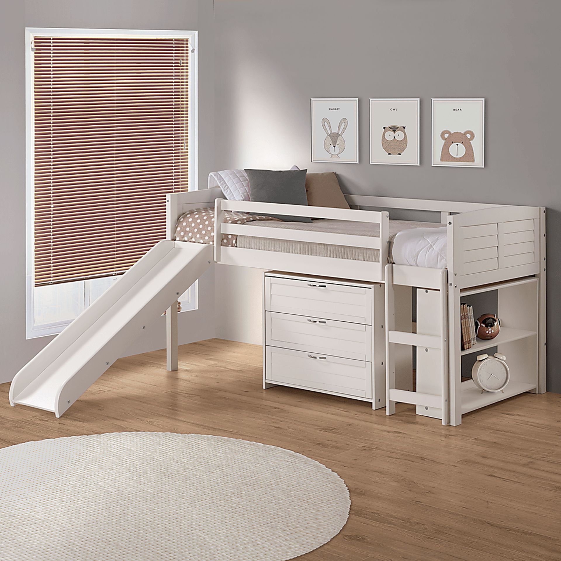 Kids Daintree White Twin Jr. Loft Bed with Drawers and Slide - Image 3