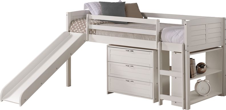 Kids Daintree White Twin Jr. Loft Bed with Drawers and Slide