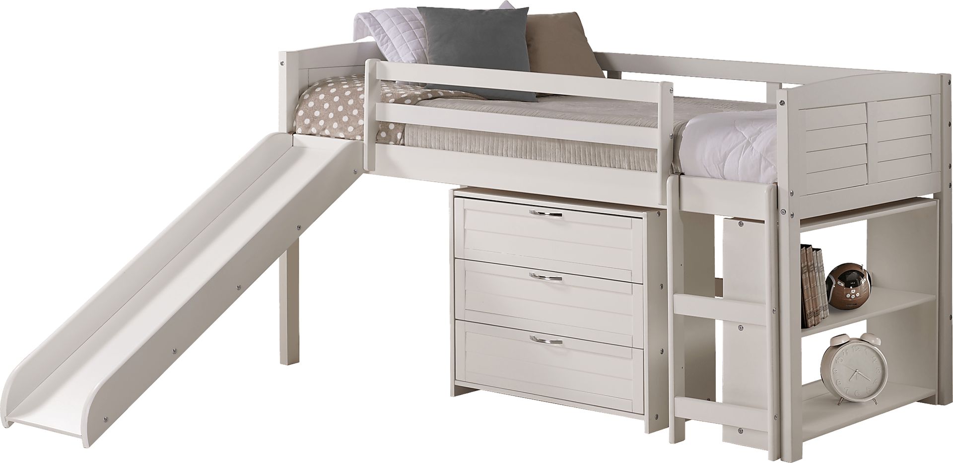 Kids Daintree White Twin Jr. Loft Bed with Drawers and Slide - Image 1