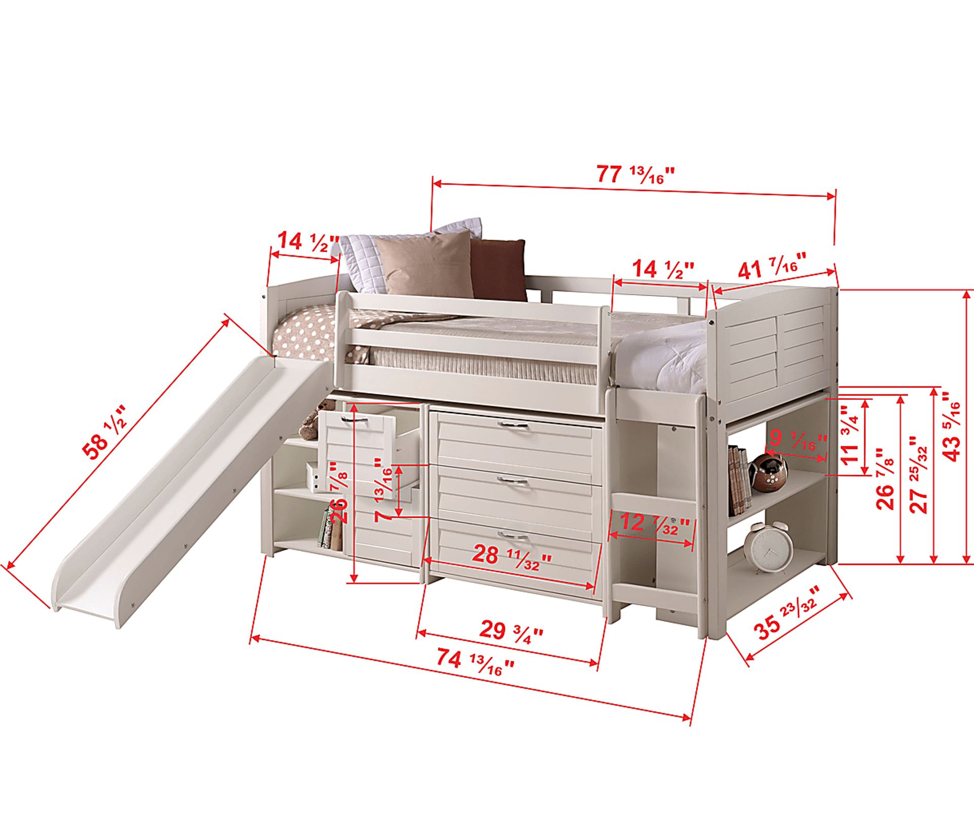 Kids Daintree White Twin Jr. Loft Bed with Drawers and Slide - Image 2
