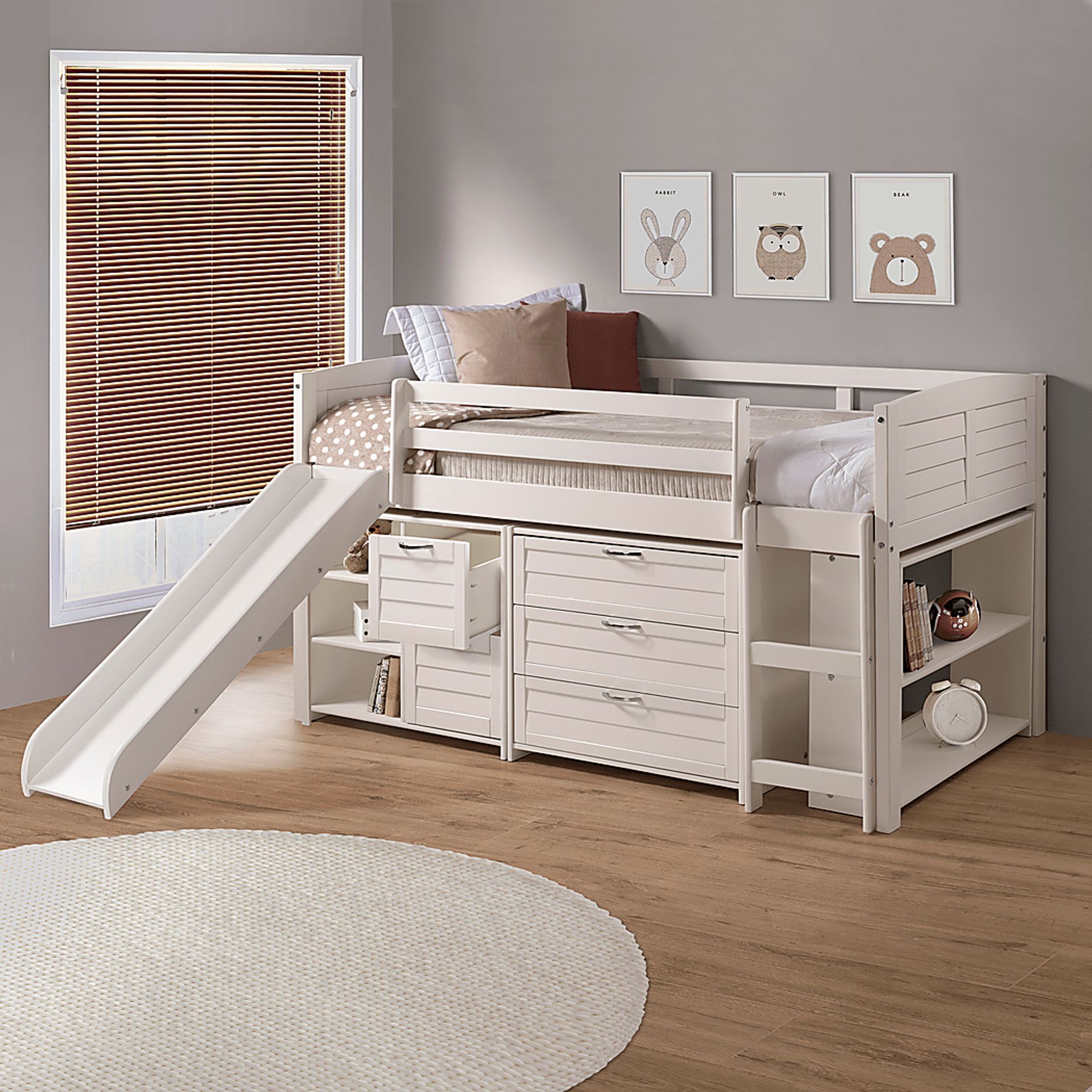 Kids Daintree White Twin Jr. Loft Bed with Drawers and Slide - Image 3
