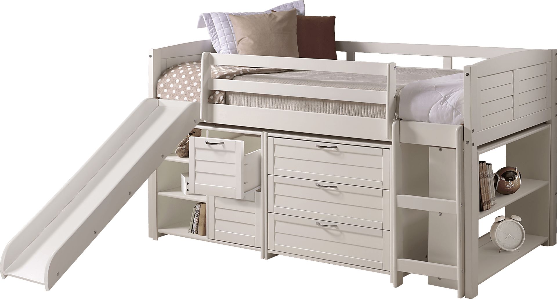 Kids Daintree White Twin Jr. Loft Bed with Drawers and Slide - Image 1