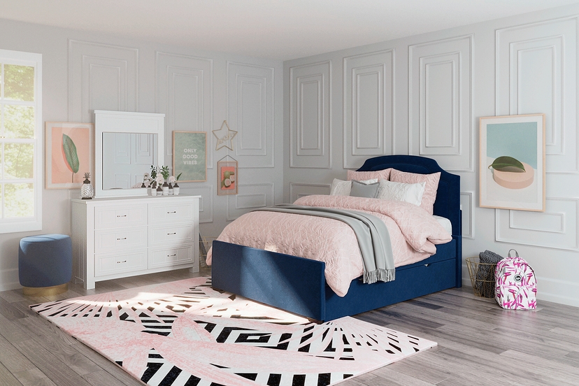 Kids Dakotah Navy 3 Pc Full Upholstered Bed