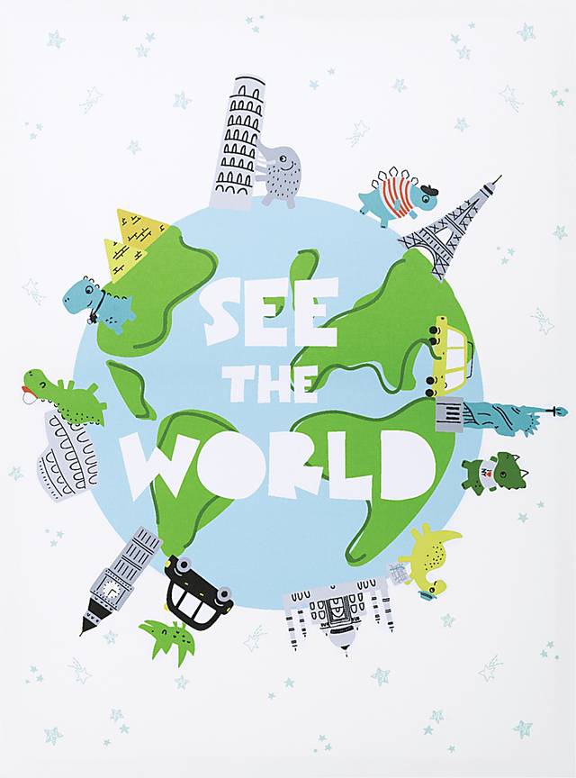 Kids Dino Globe Blue Artwork - Thumbnail - Image 1
