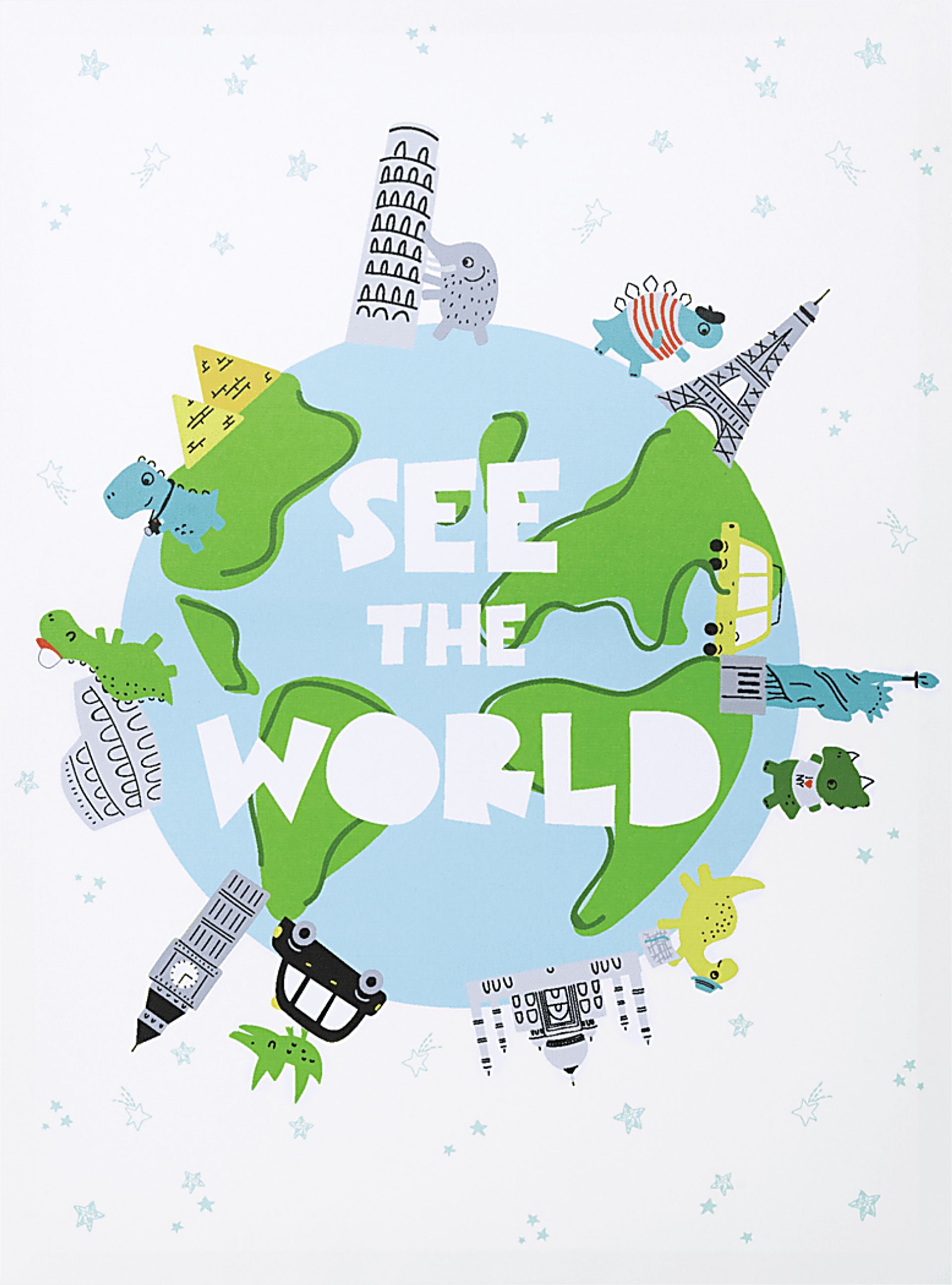 Kids Dino Globe Blue Artwork - Image 1