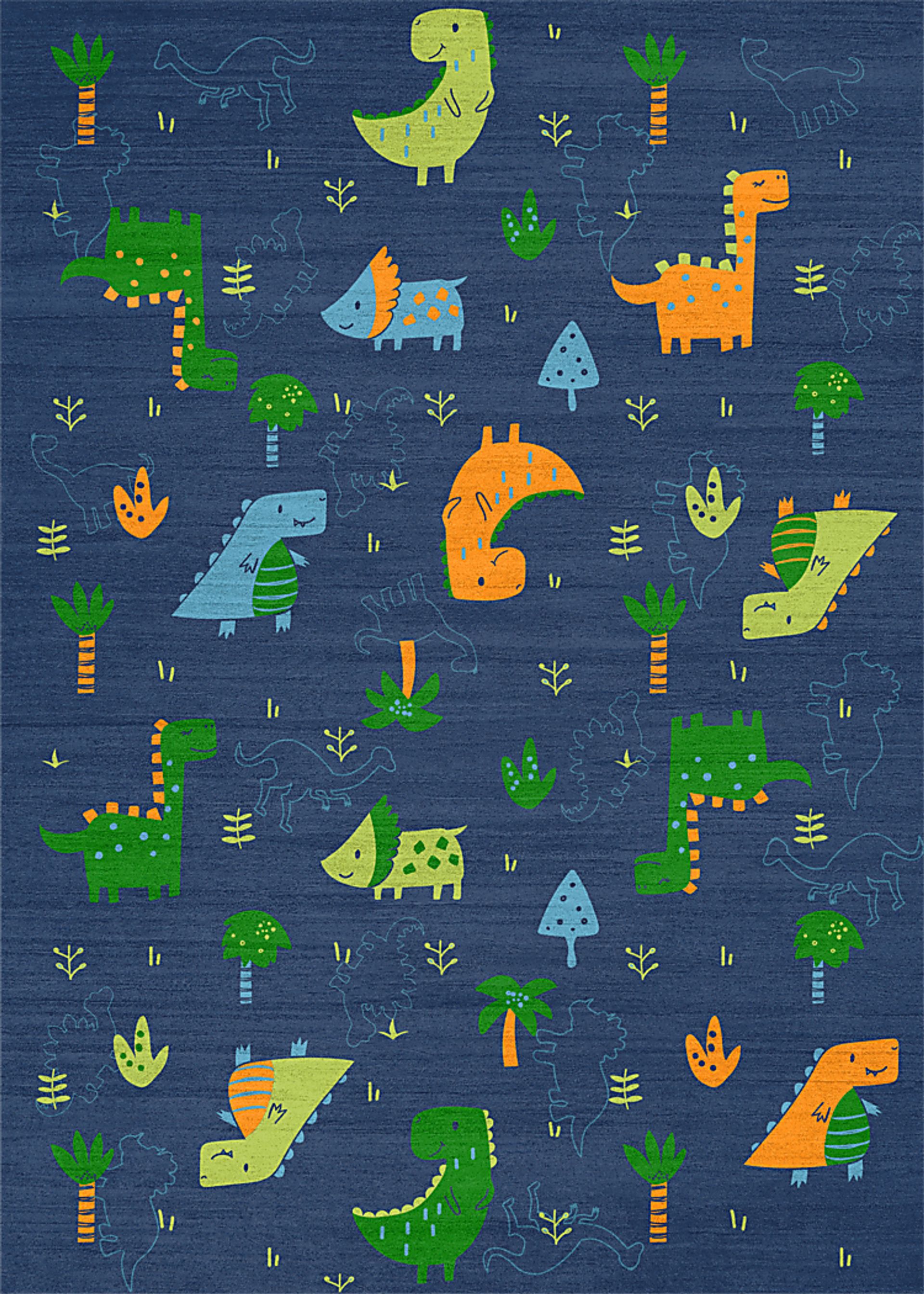 Kids Dino Jungle Navy 4' x 6' Rug - Image 1