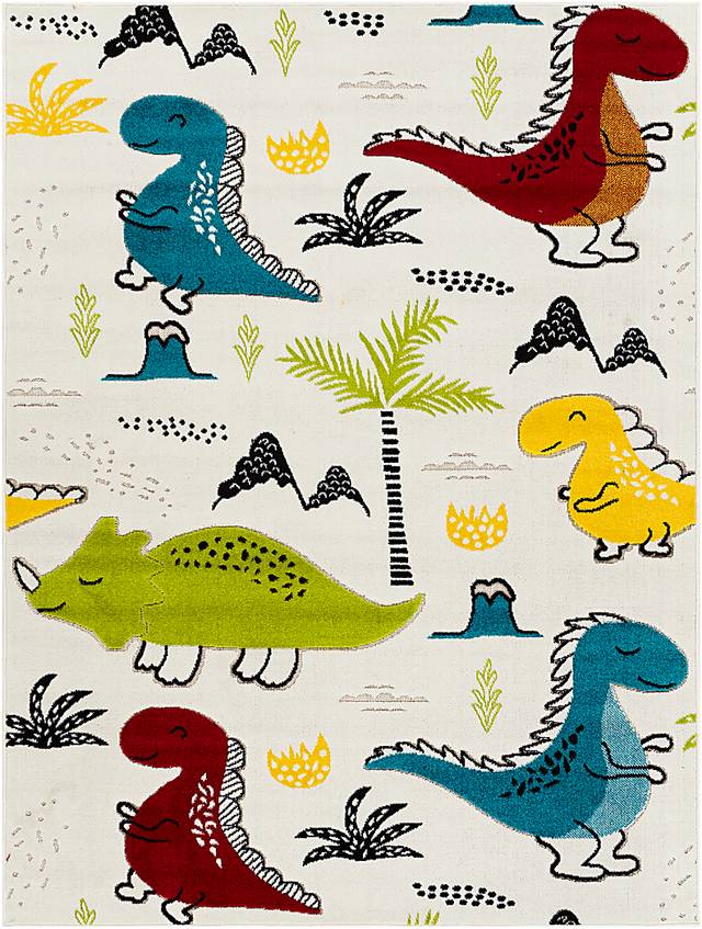 Kids Dino Vacation White 5' x 7' Rug - Thumbnail - Image 1