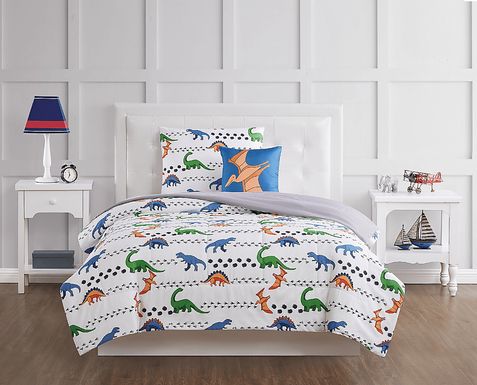 Kids Dino Venture White Twin Quilt Set