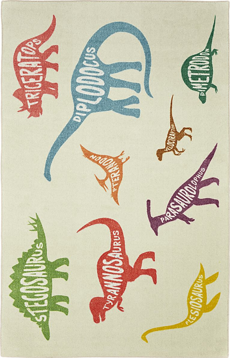 Kids Dino World White 3' x 5' Rug
