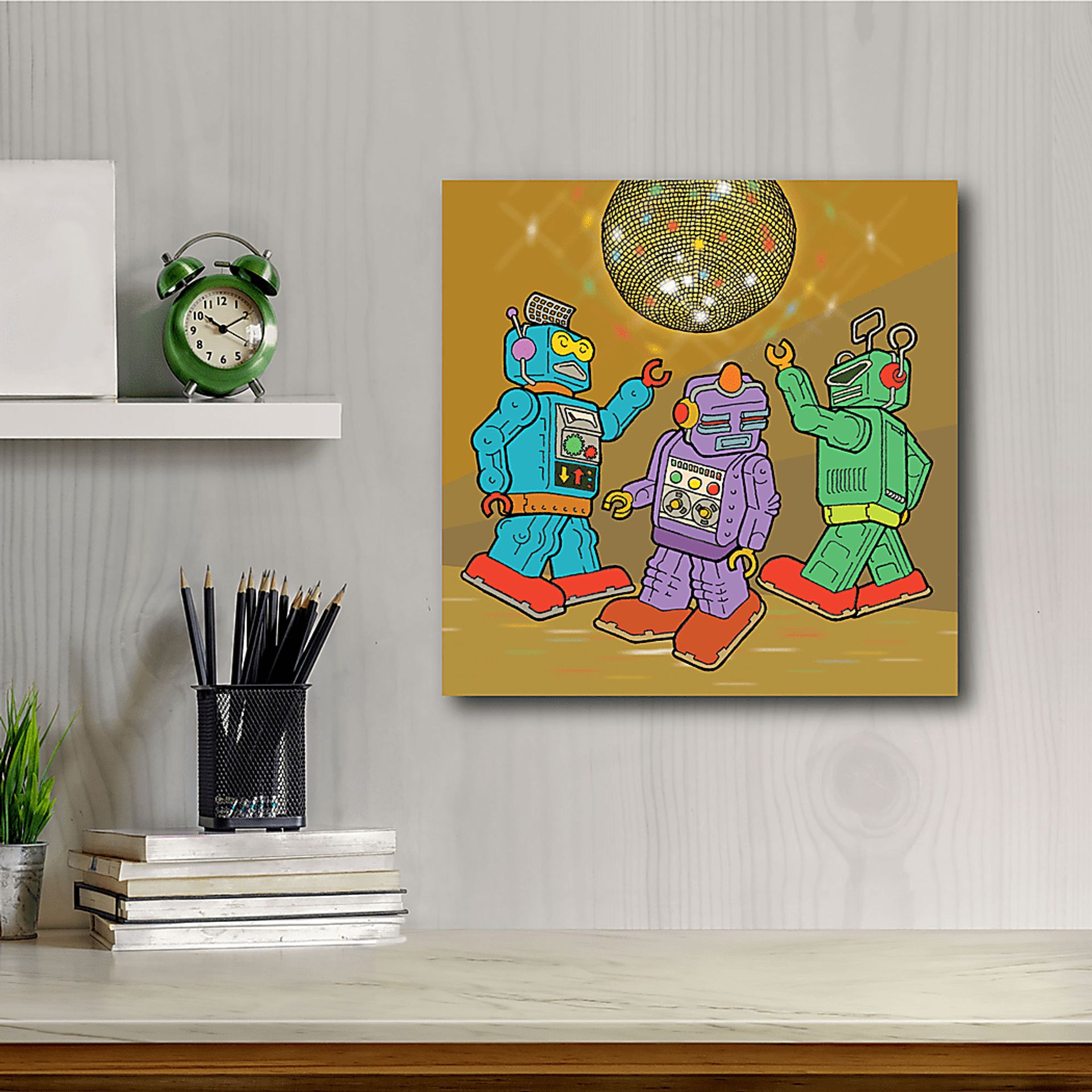 Kids Disco Robots Brown Artwork - Image 2