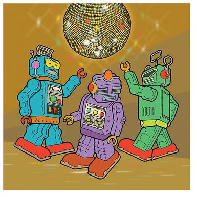 Kids Disco Robots Brown Artwork