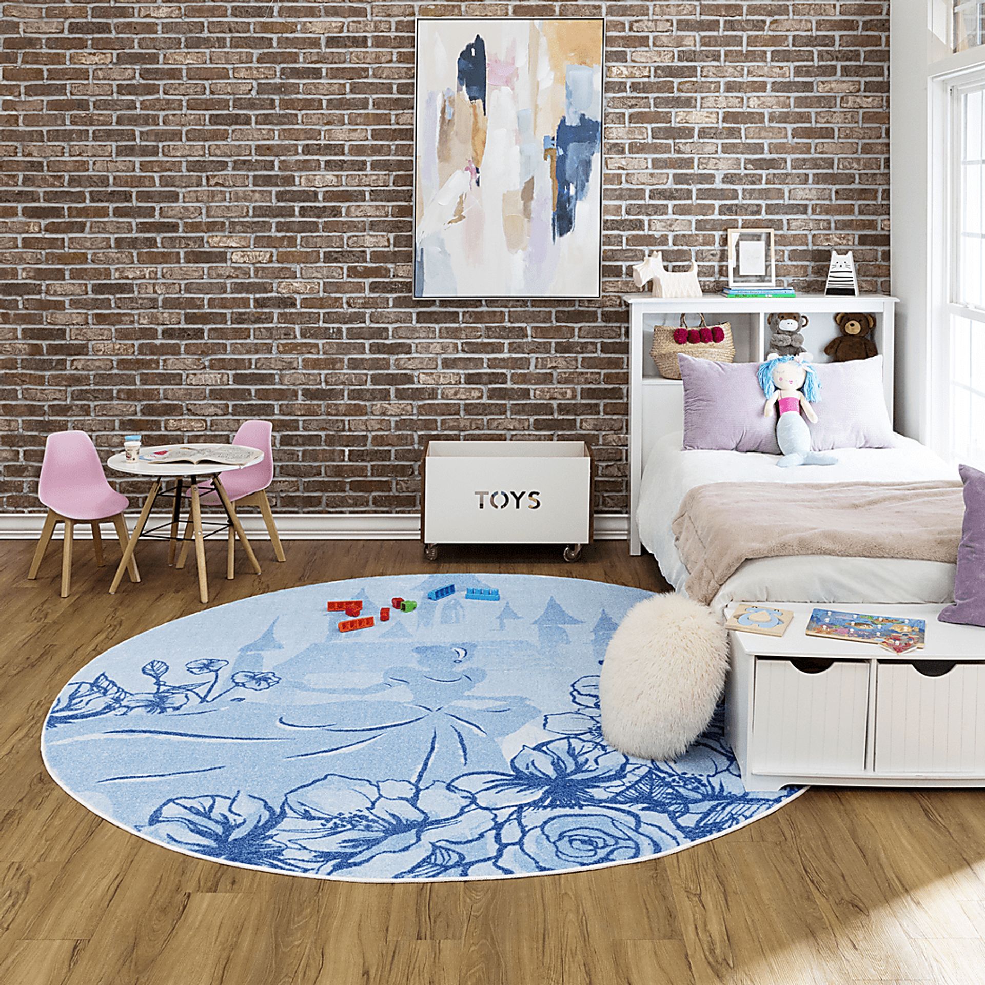 Kids Disney Cinderella Castle Light Blue 5' Round Rug - Image 2