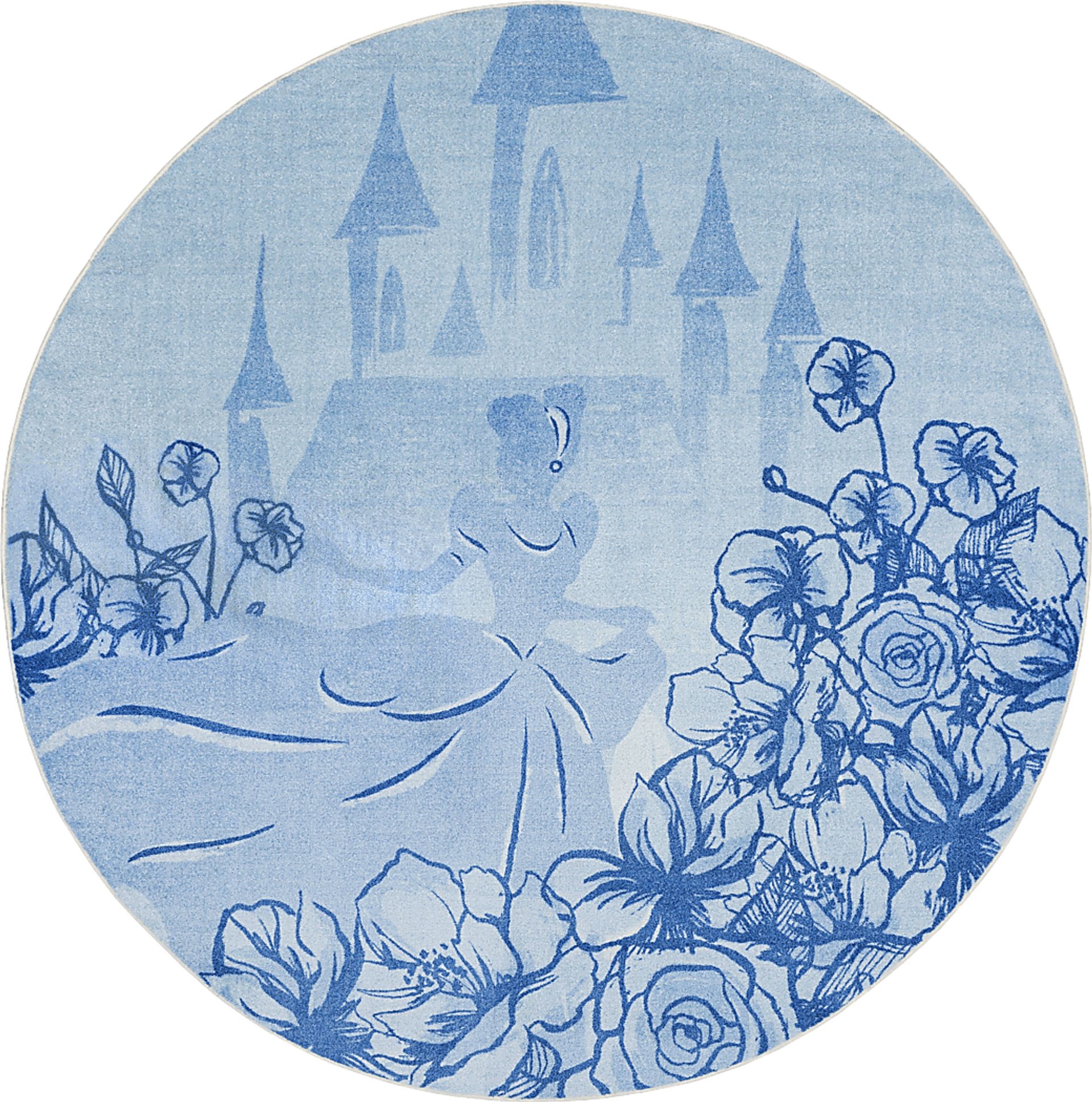Kids Disney Cinderella Castle Light Blue 5' Round Rug - Image 1