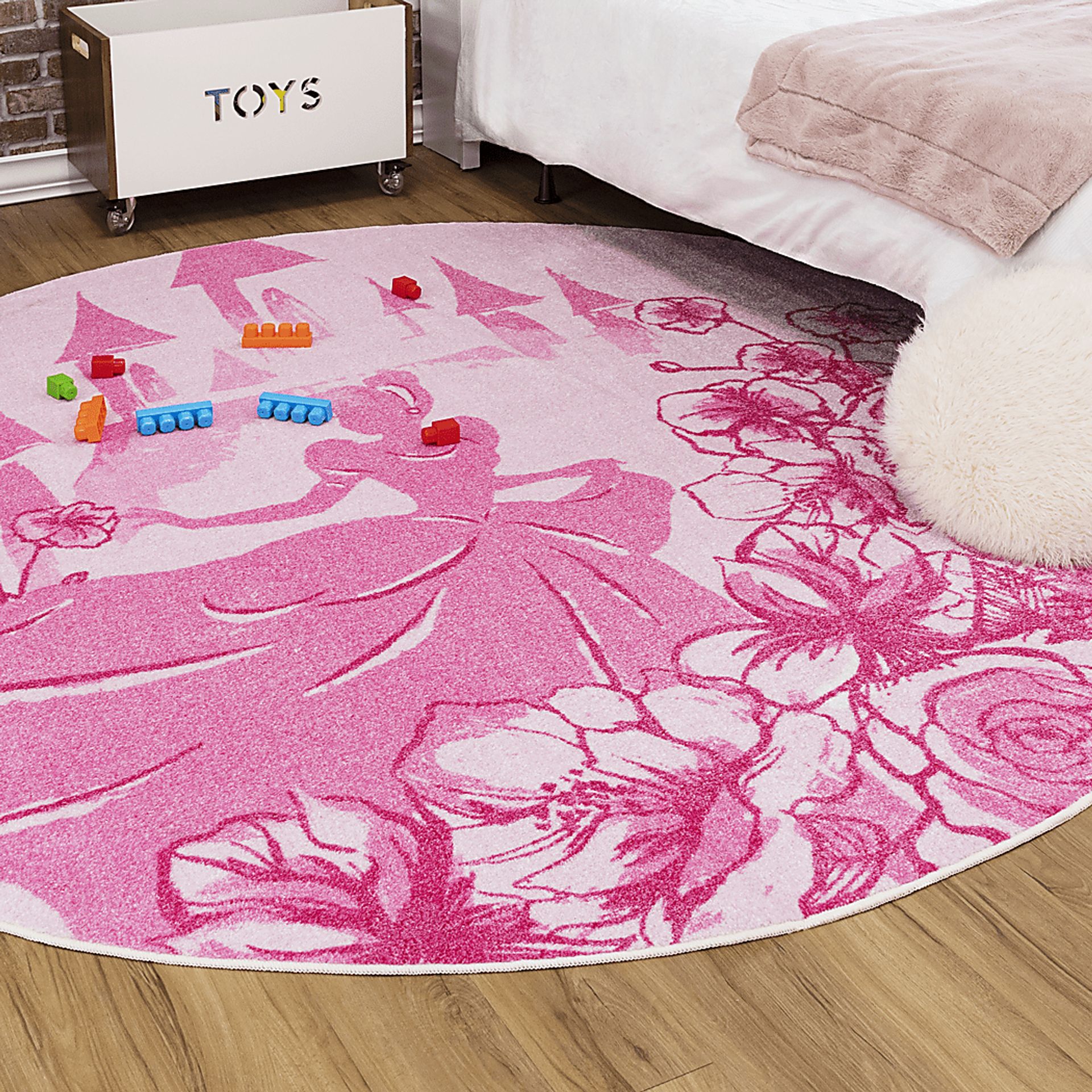 Kids Disney Cinderella Castle Pink 8' Round Rug - Image 3