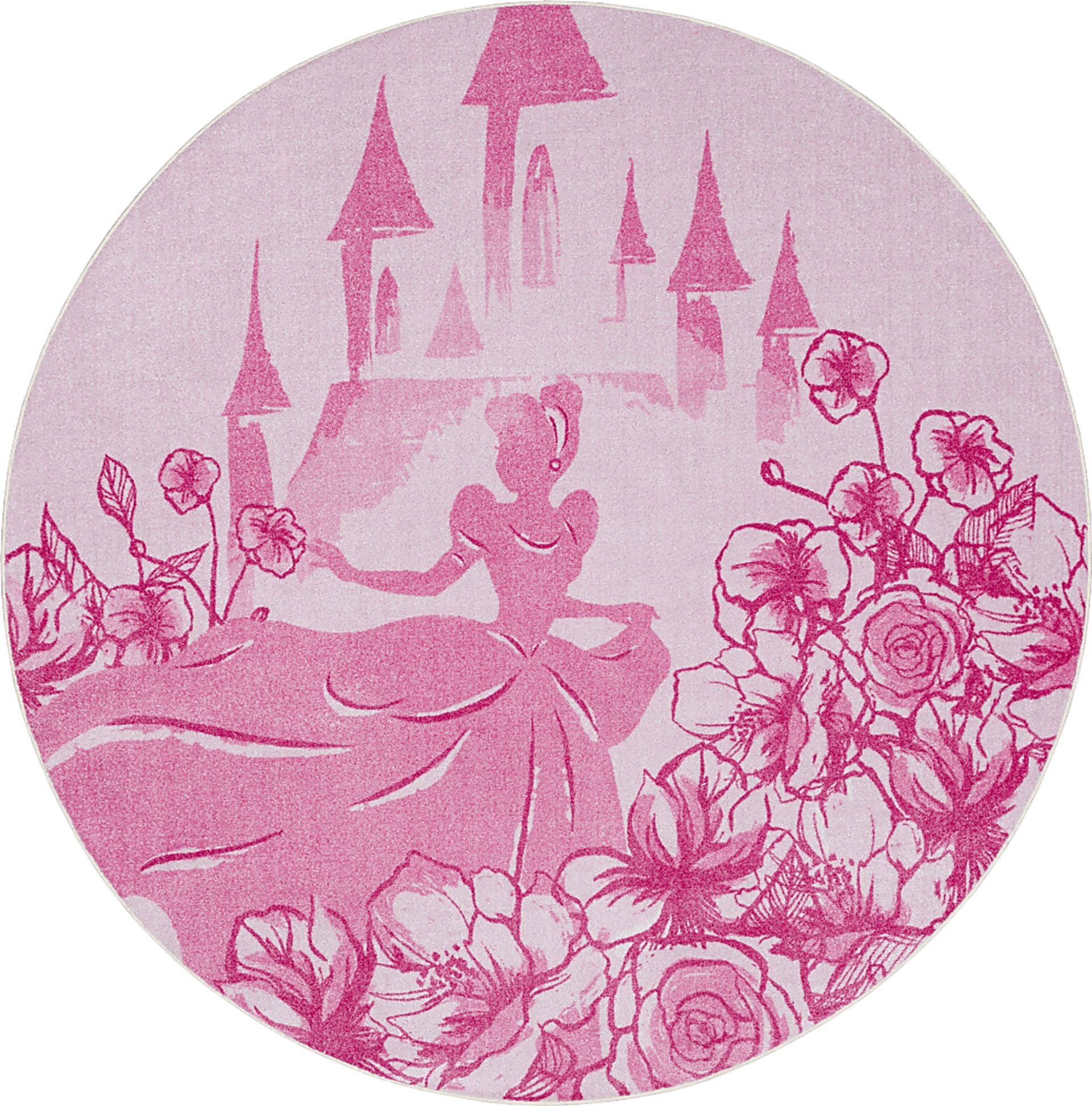 Kids Disney Cinderella Castle Pink 8' Round Rug - Image 1