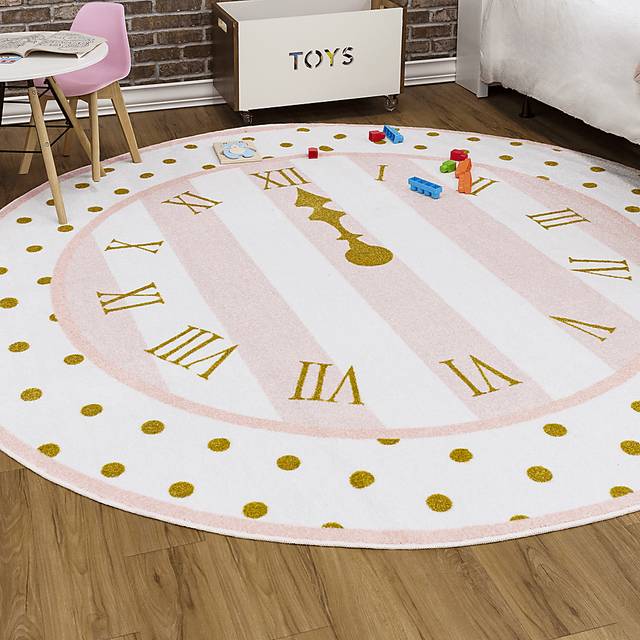 Kids Disney Cinderella Clock Light Pink 5' Round Rug - Thumbnail - Image 3