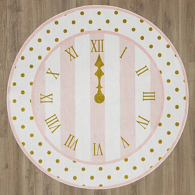 Kids Disney Cinderella Clock Light Pink 8' Round Rug - Thumbnail - Image 4