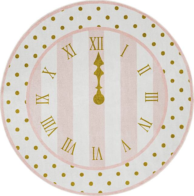 Kids Disney Cinderella Clock Light Pink 8' Round Rug - Thumbnail - Image 1