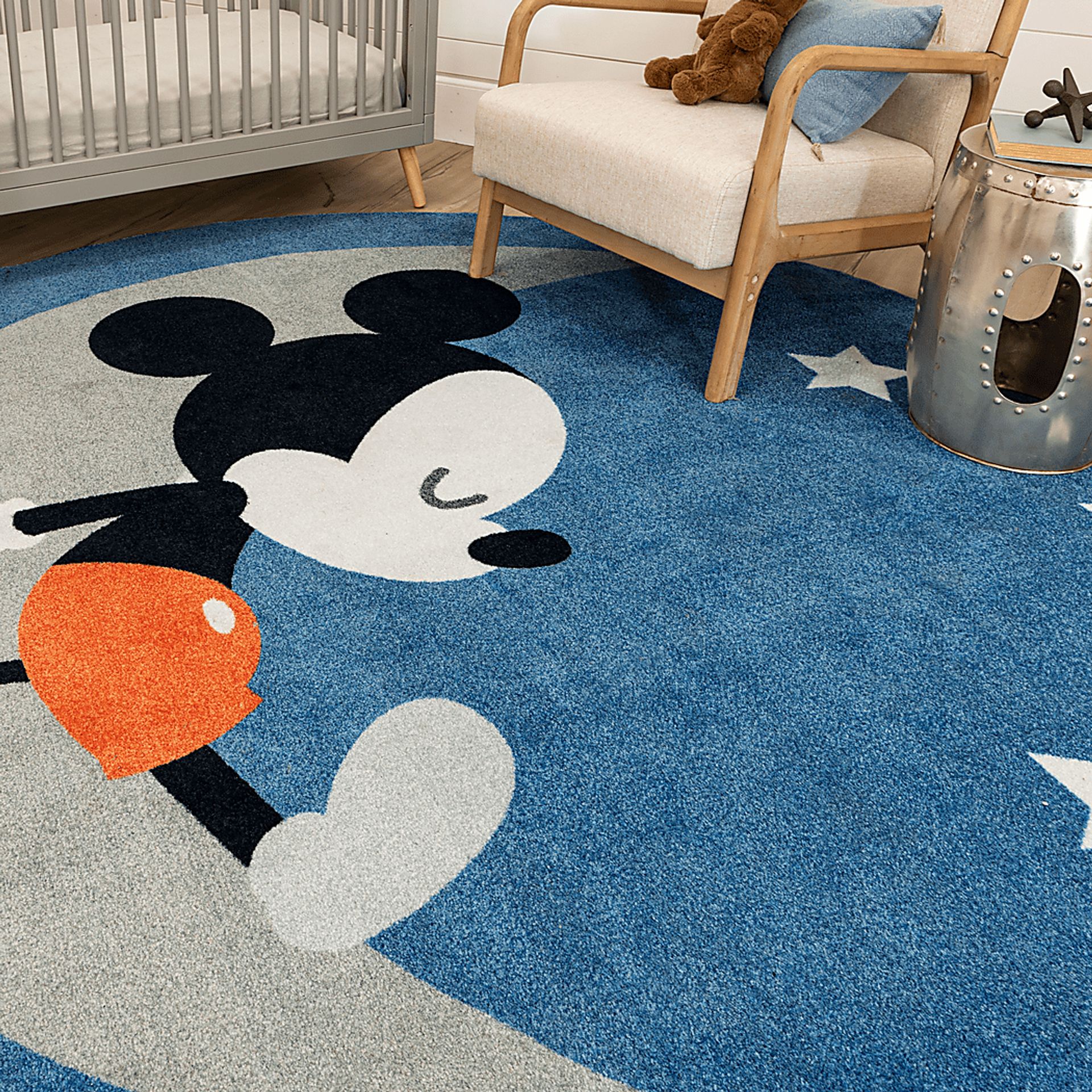 Kids Disney Baby Mickey Mouse Sleepy Moon Blue 5' x 5' Rug - Image 3