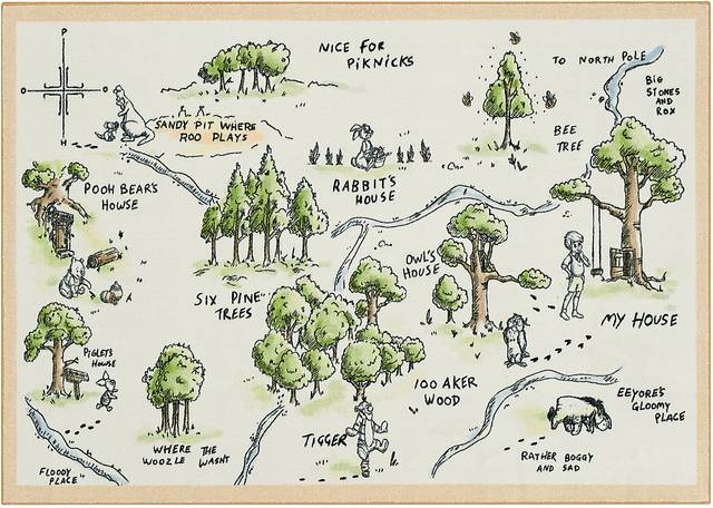 Kids Disney Winnie The Pooh 100 Acre Wood Map White 3' x 5' Rug - Thumbnail - Image 1