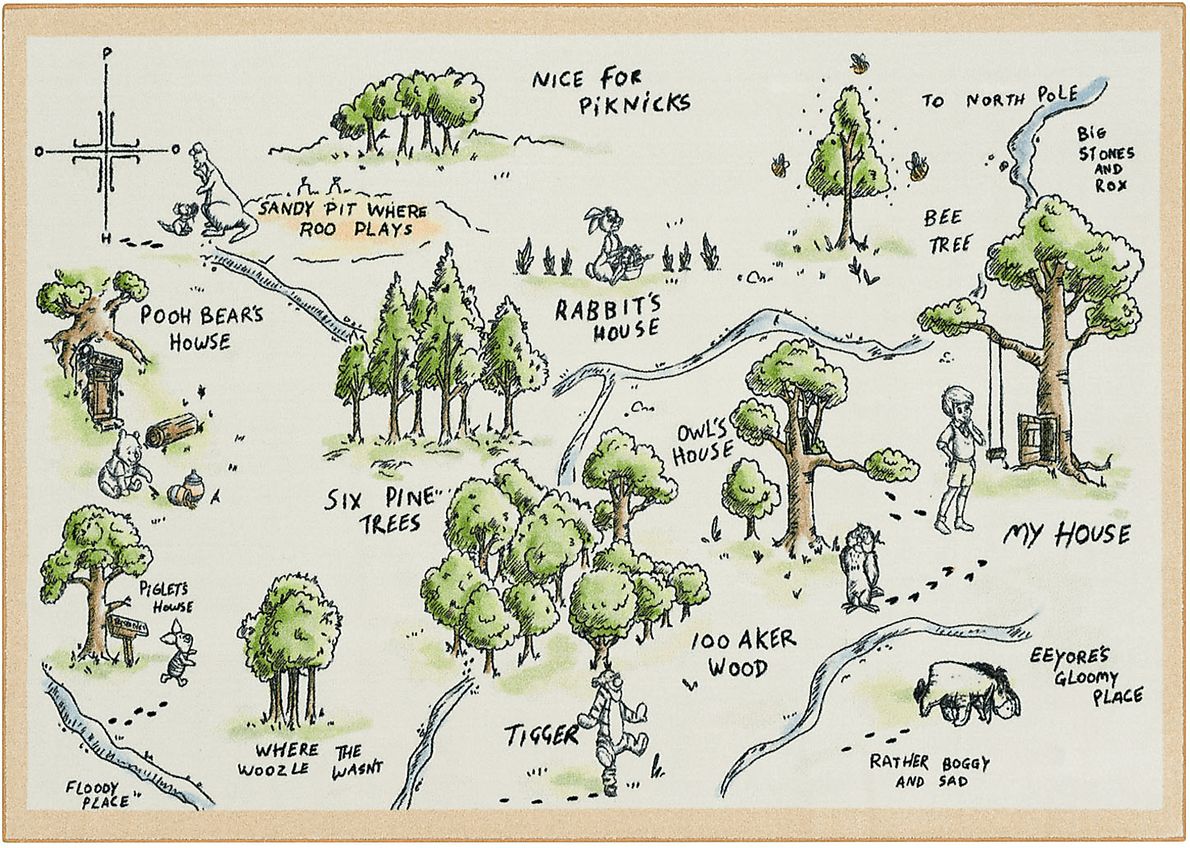 Winnie The Pooh 100 Acre Wood Map Green,Multi,Natural Beige,Green,Multi