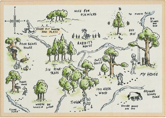 Kids Disney Winnie The Pooh 100 Acre Wood Map White 8' x 10' Rug