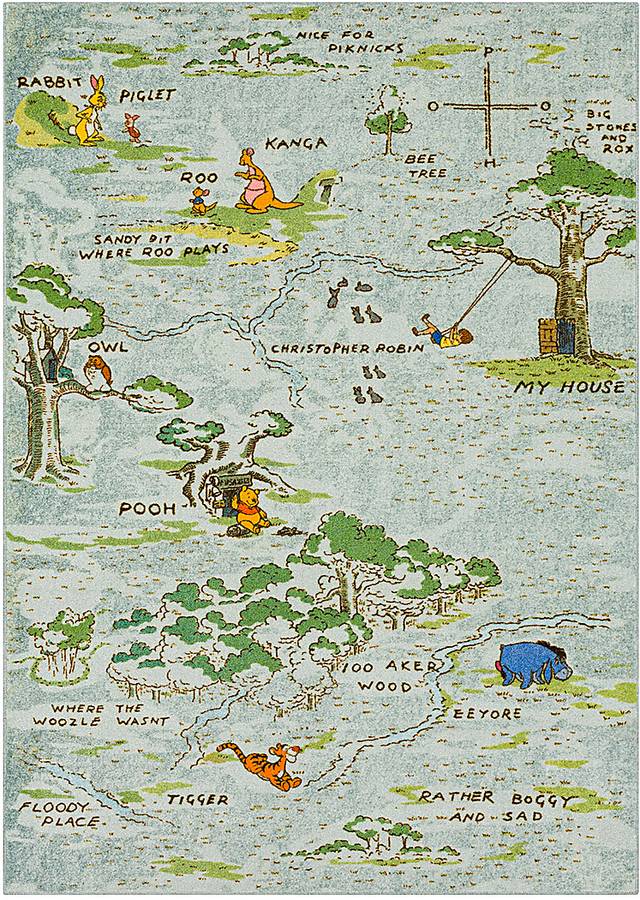 Kids Disney Winnie The Pooh Vintage 100 Acre Woods White 3' x 5' Rug - Thumbnail - Image 1