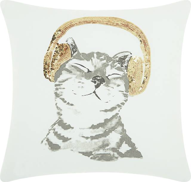 Kids DJ Sparkle Kitten Gold Accent Pillow - Thumbnail - Image 1