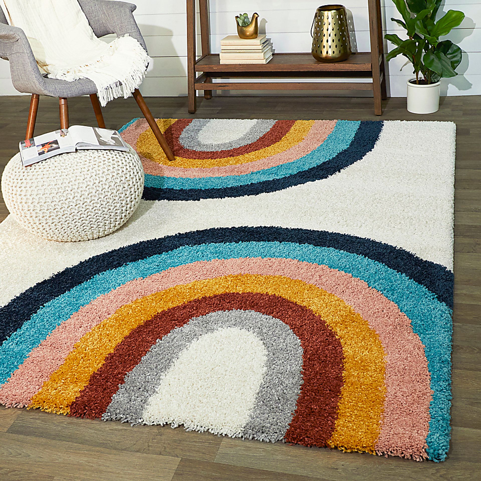 Kids Double Rainbow Cream 5'3 x 7' Rug - Image 2