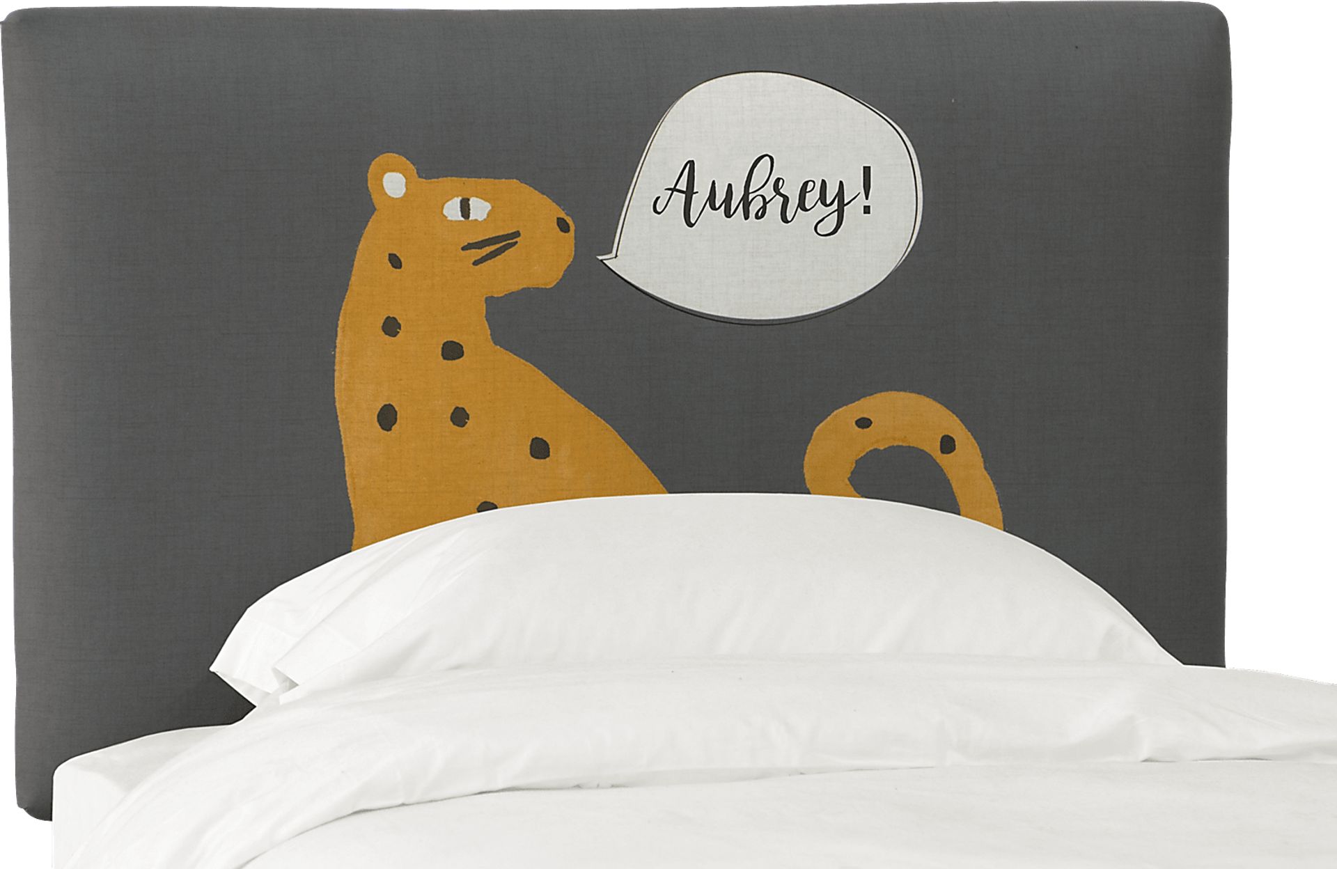 Kids Dreaming Cheetah Gray Twin Personalized Upholstered Headboard - Image 2