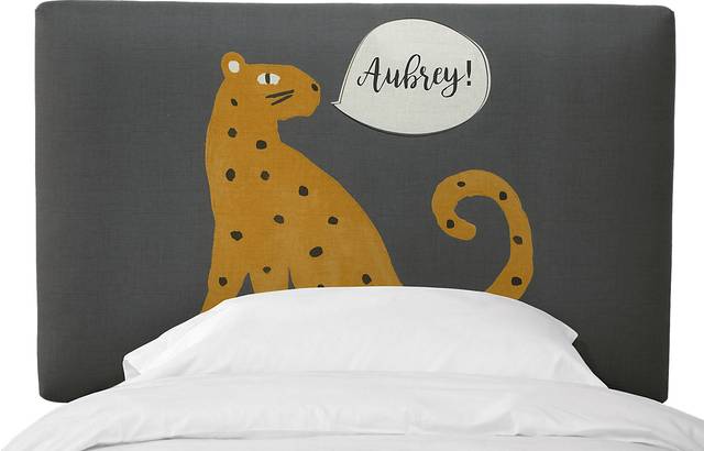 Kids Dreaming Cheetah Gray Twin Personalized Upholstered Headboard - Thumbnail - Image 1
