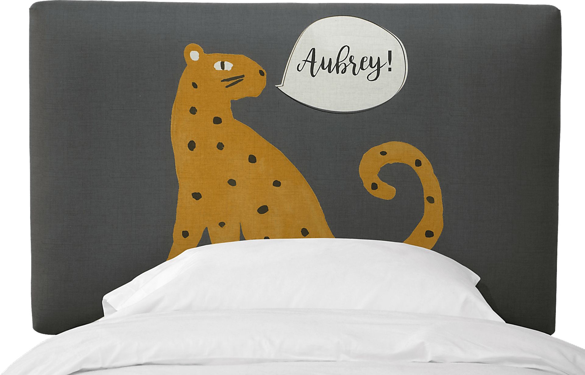Kids Dreaming Cheetah Gray Twin Personalized Upholstered Headboard - Image 1