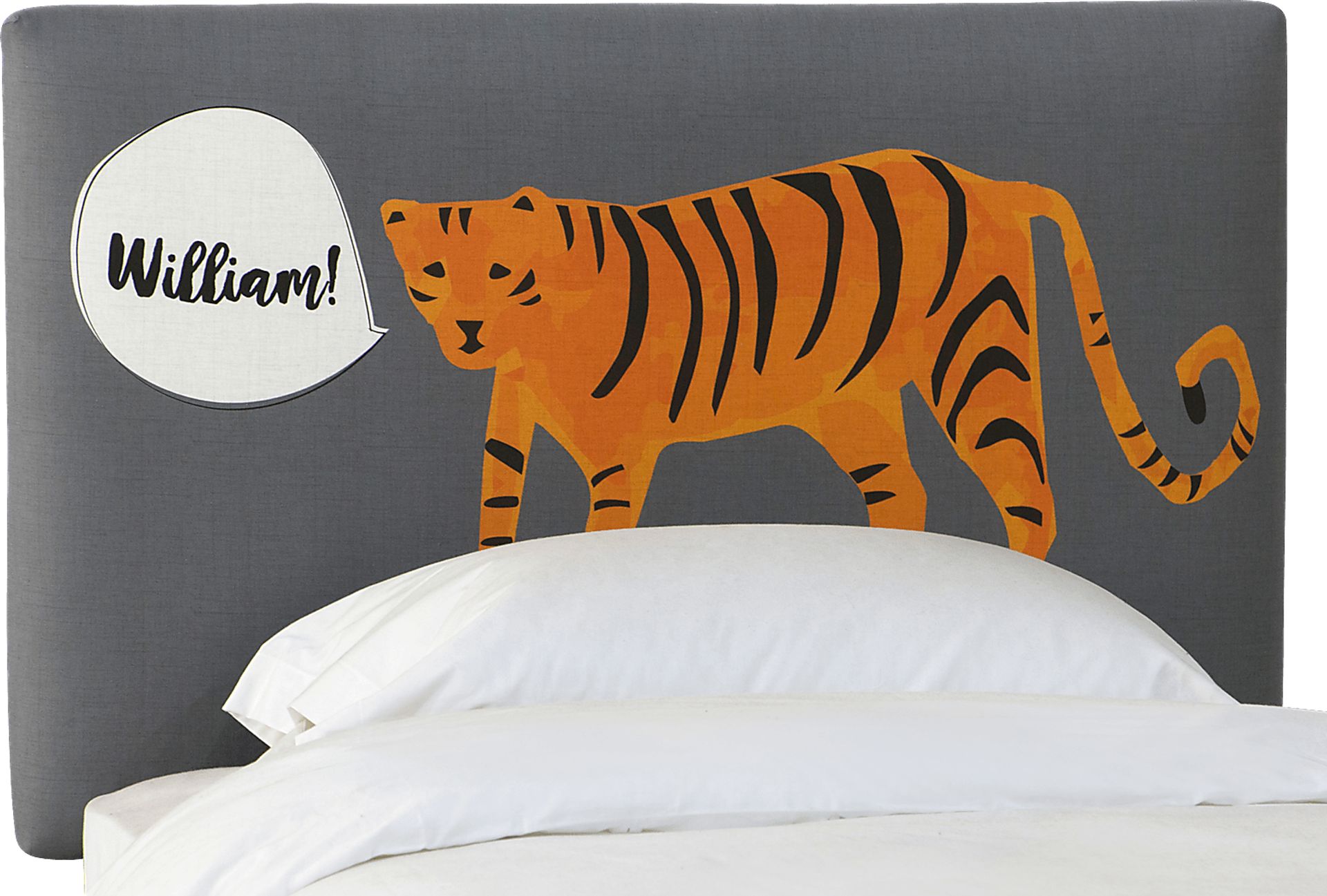 Kids Dreaming Tiger Gray Twin Personalized Upholstered Headboard - Image 2