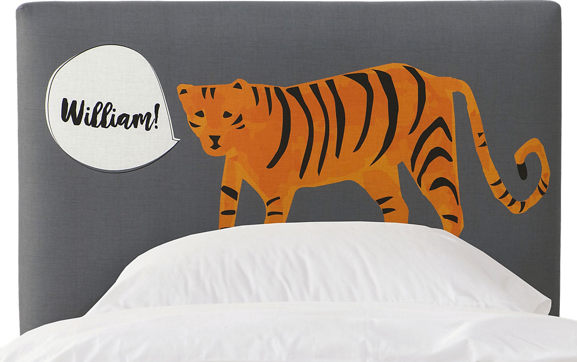 Kids Dreaming Tiger Gray Twin Personalized Upholstered Headboard - Image 1