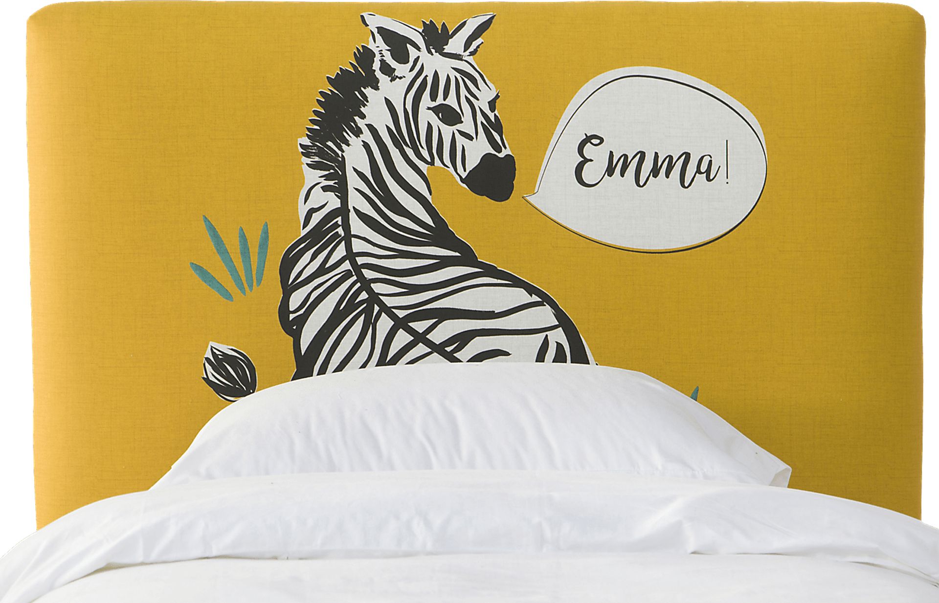 Kids Dreaming Zebra Yellow Queen Personalized Upholstered Headboard - Image 1