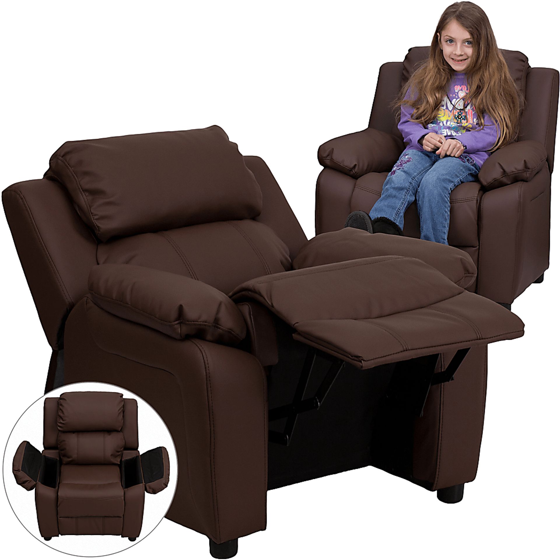 Kids Dreux Brown Recliner - Image 6