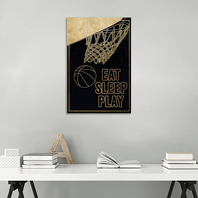 Kids Eat Sleep Play Basketball Black Medium Wall Art - Thumbnail - Image 3