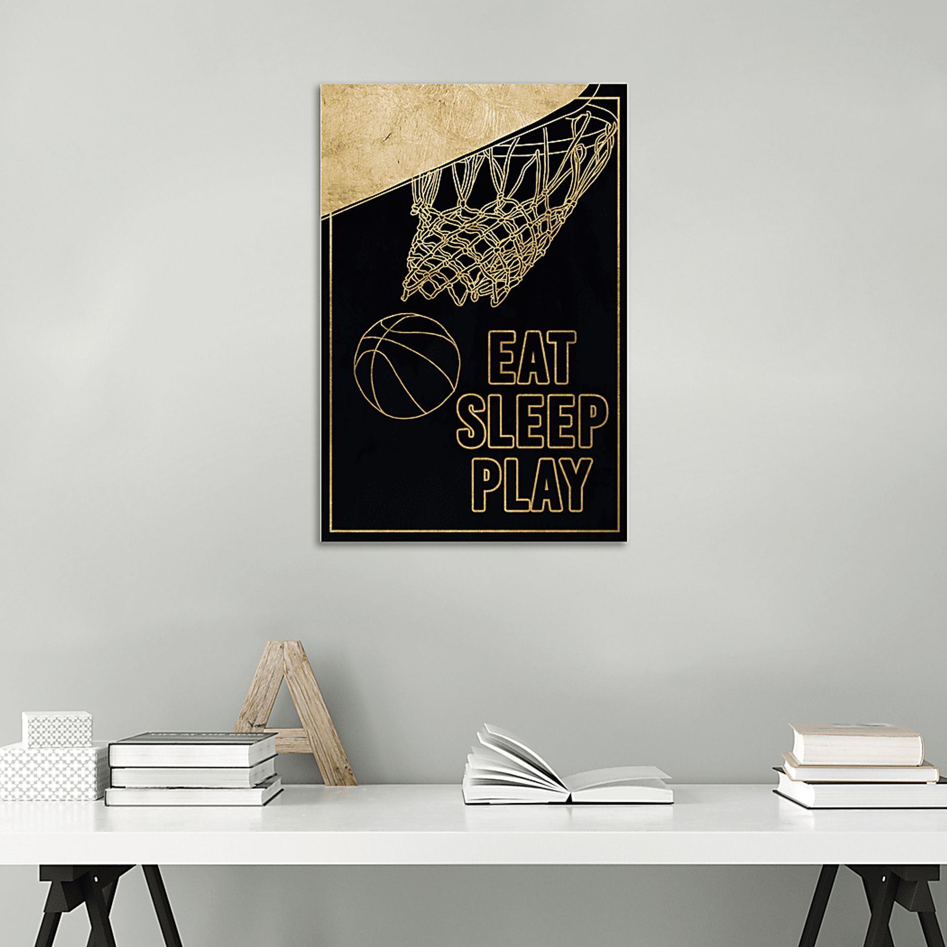 Kids Eat Sleep Play Basketball Black Medium Wall Art - Image 3