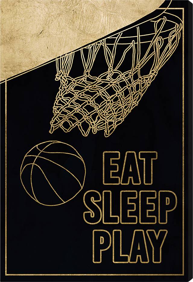 Kids Eat Sleep Play Basketball Black Medium Wall Art - Thumbnail - Image 1
