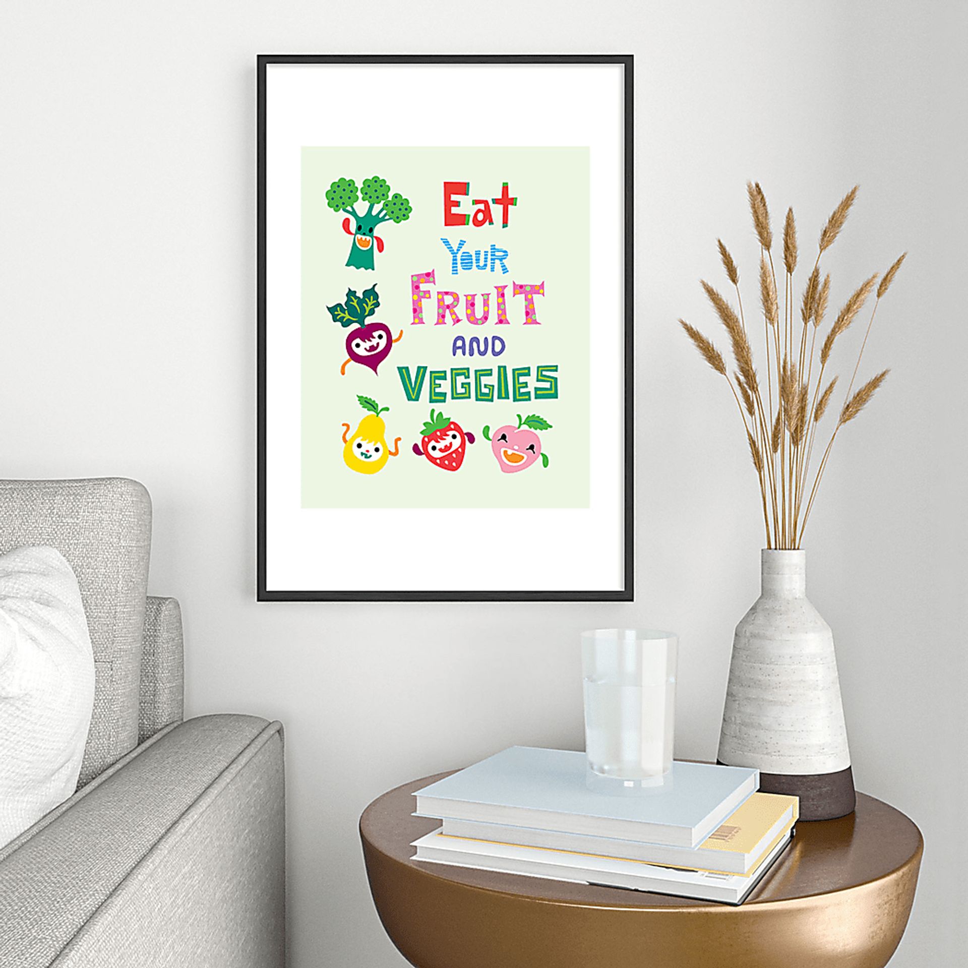 Kids Eat Your Fruits And Veggies Green Metal Print - Image 2