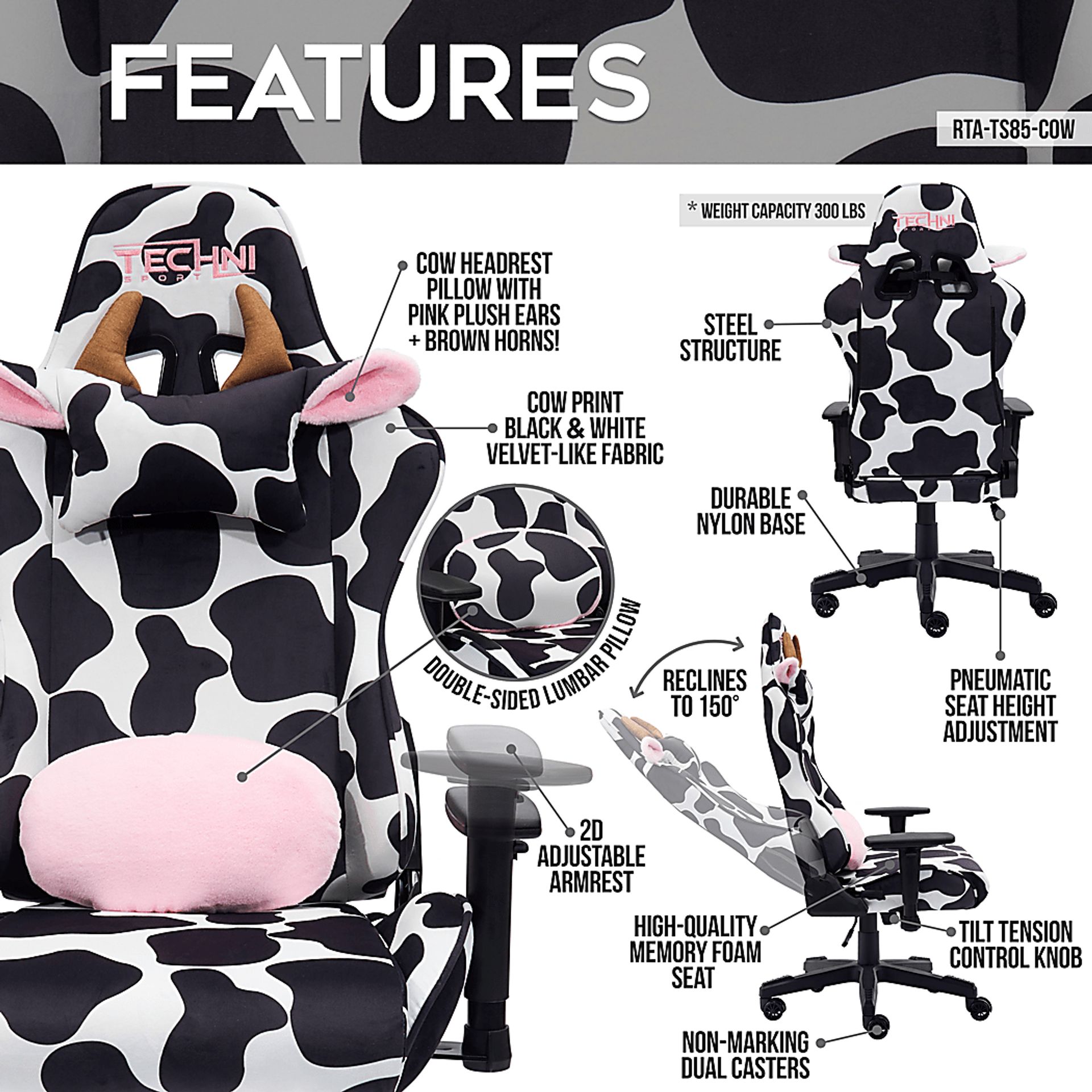 Eldoki Black/White Gaming Chair - Image 3