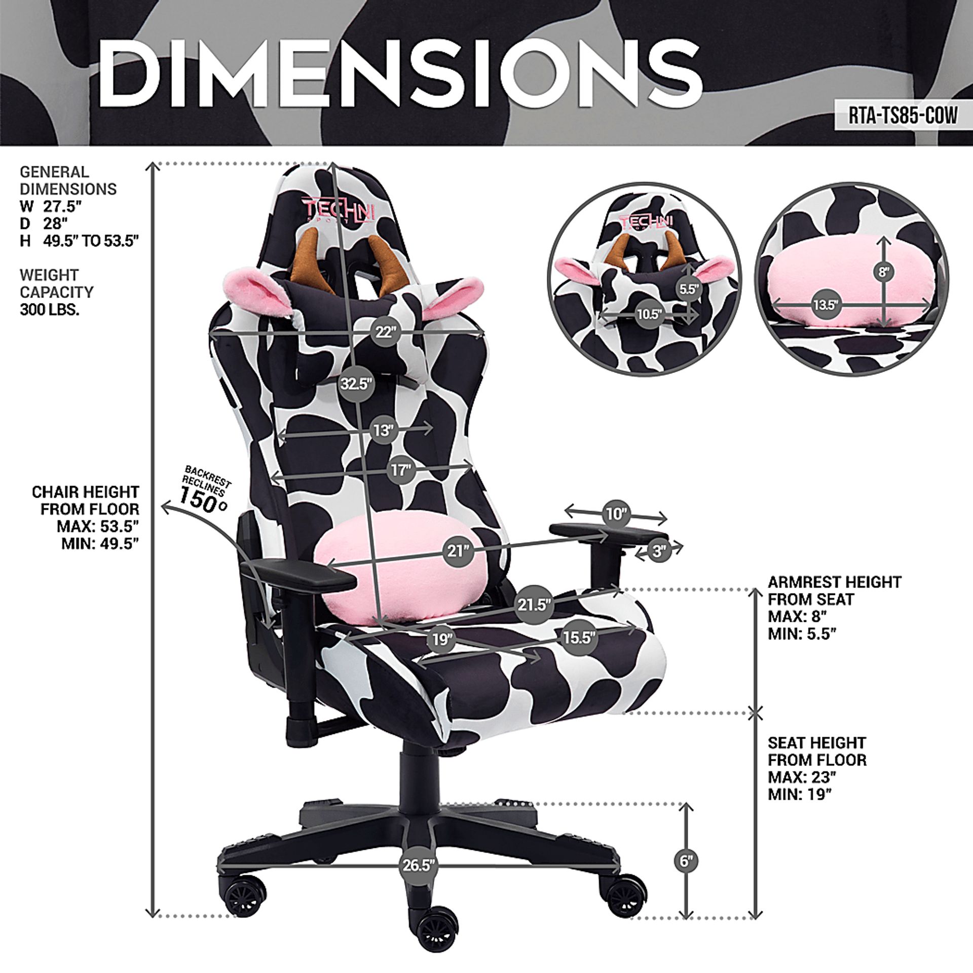 Eldoki Black/White Gaming Chair - Image 4