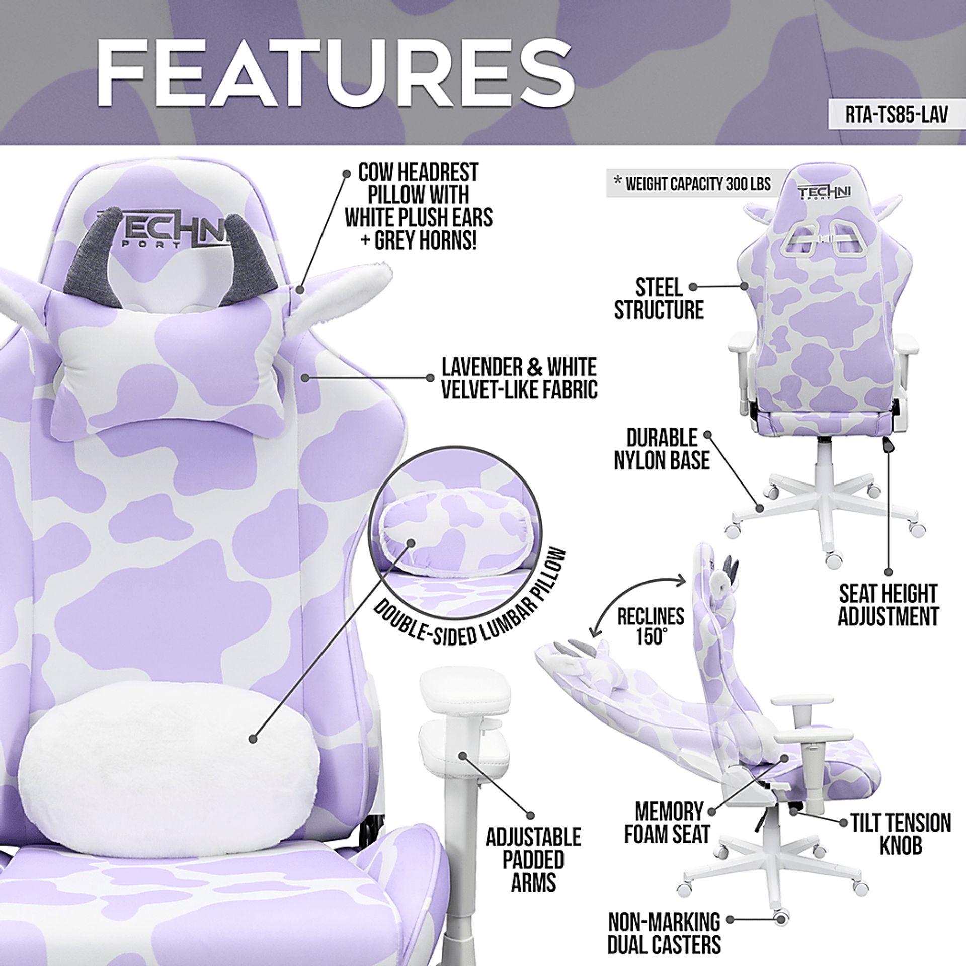 Eldoki Lavender Gaming Chair - Image 3