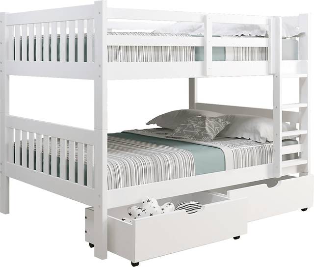 Kids Eleonara III White Full/Full Bunk Bed with Drawers - Thumbnail - Image 1