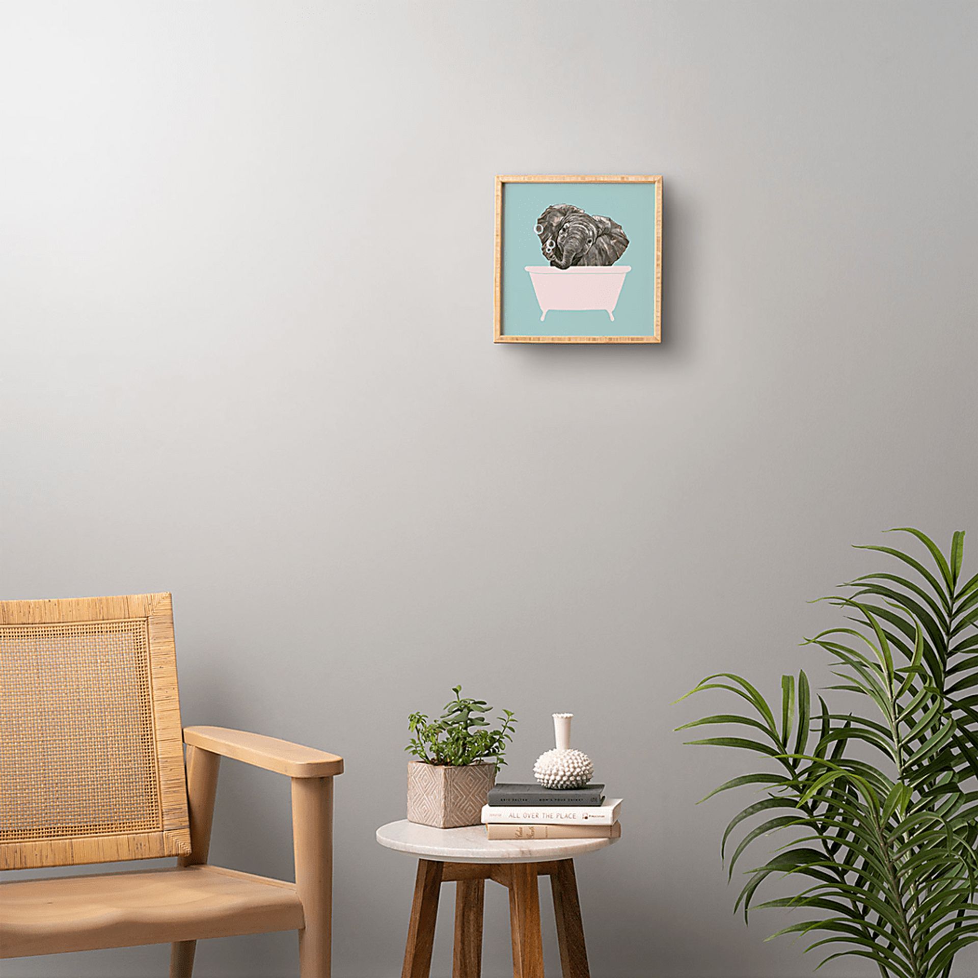 Kids Elephant Bathtime Blue Framed Wall Art - Image 2